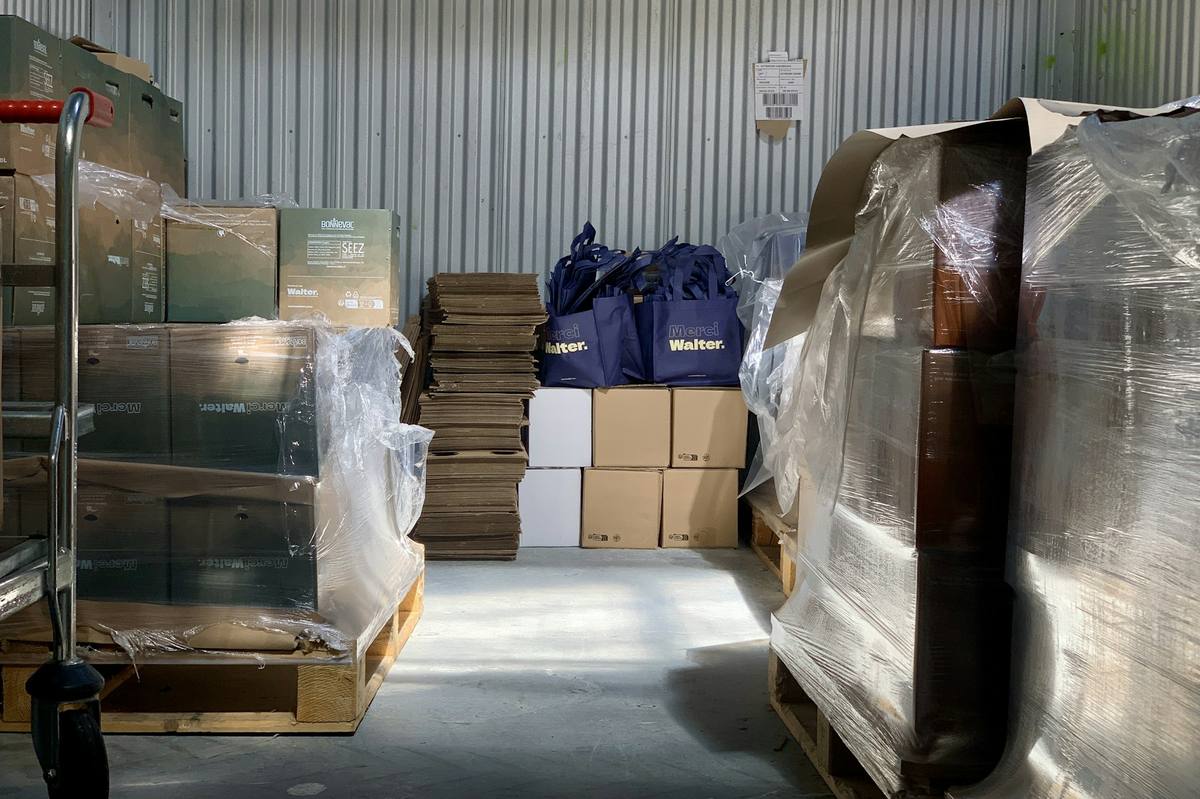 Block-train cargo being staged at the warehouse