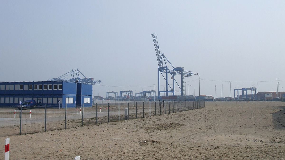 Export containers staged at a terminal before loading