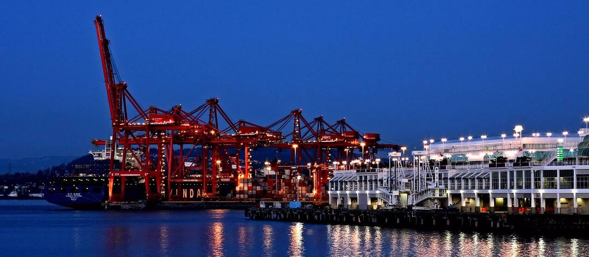 Container terminal at the Port of Vancouver, gateway for sea freight from China to Canada
