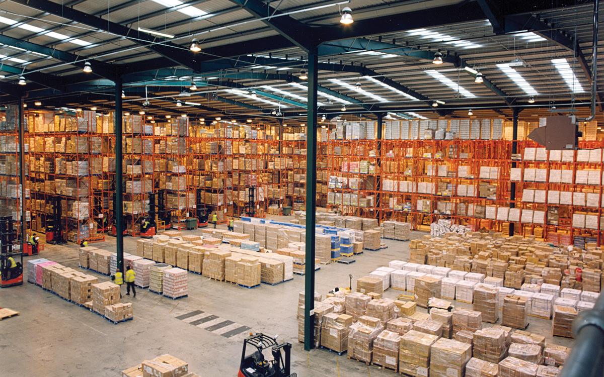 Racked warehouse with palletised cargo ready for LTL freight