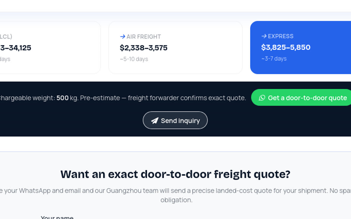 Freight cost calculator for China–Europe shipments