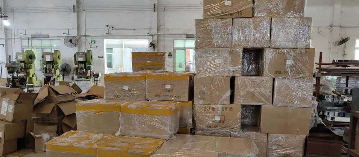 Export cartons ready for shipment in a China warehouse